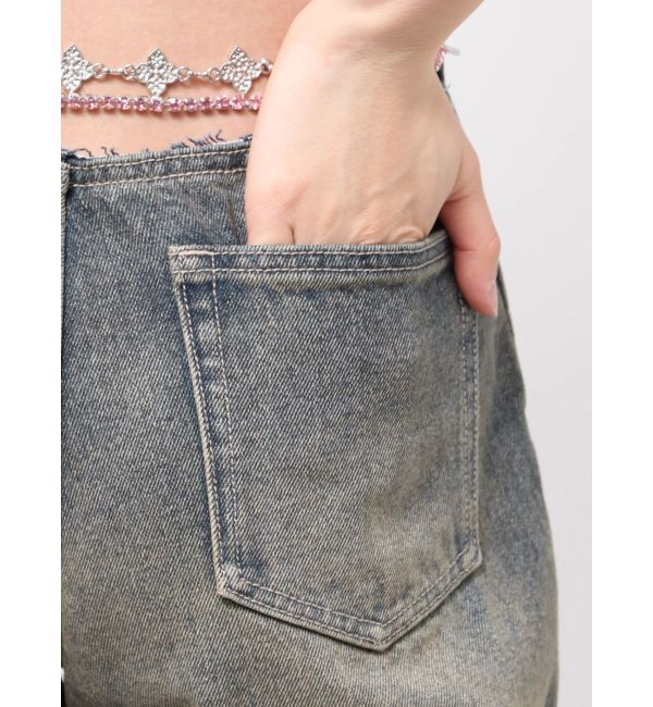 EVRIS「ウエストビジューワイドデニムパンツ」|デニム|