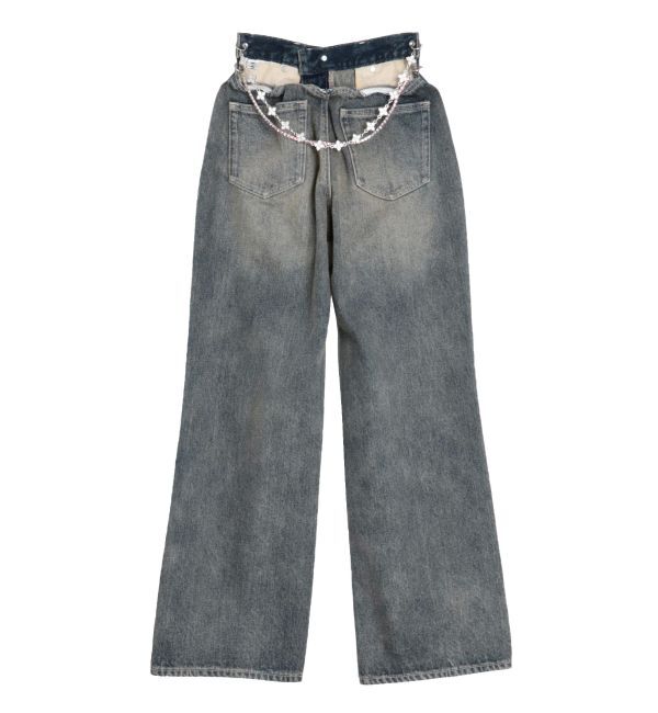 EVRIS「ウエストビジューワイドデニムパンツ」|デニム|