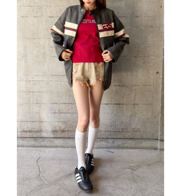 EVRIS「バイカーグラフィックオーバーサイズブルゾン」|ブルゾン・スタジャン|