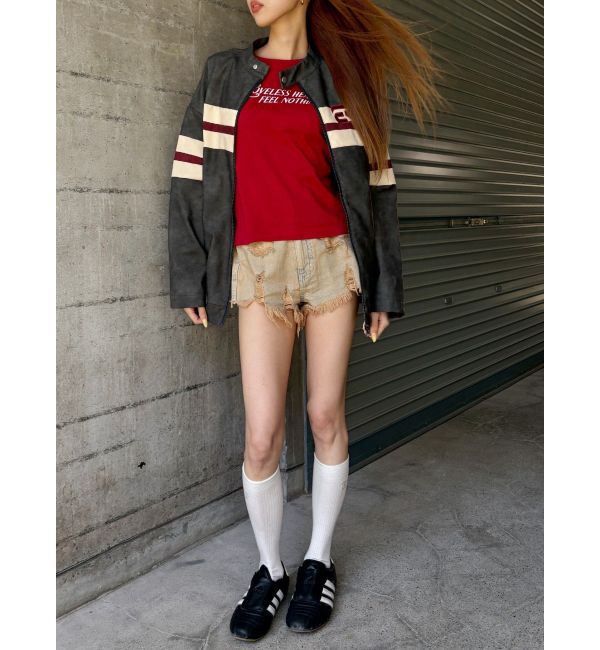 EVRIS「バイカーグラフィックオーバーサイズブルゾン」|ブルゾン・スタジャン|