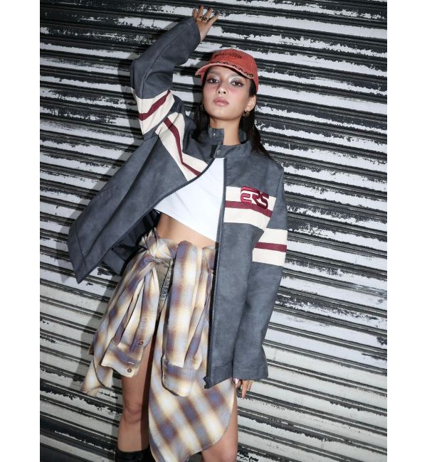 EVRIS「バイカーグラフィックオーバーサイズブルゾン」|ブルゾン・スタジャン|