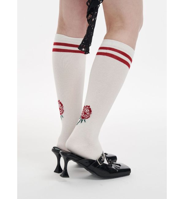 jouetie「【LONSDALE&times;jouetie】ローズジャガードラインハイソックス」|ソックス|オフホワイト