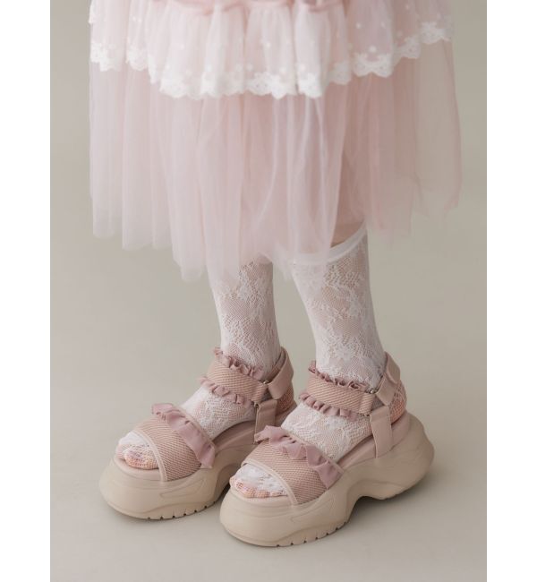 merry jenny「フリルメッシュスニーカーサンダル」|サンダル|ピンク