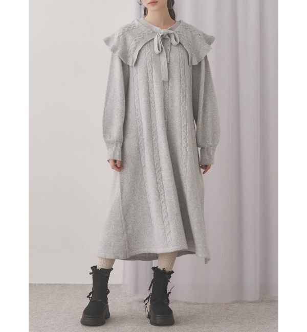 merry jenny「ケープリボンニットワンピース」|ワンピース|グレー