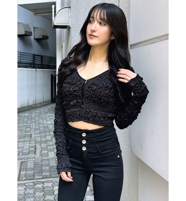 GYDA「シャーリング2WAYショートカーディガン」|カーディガン|