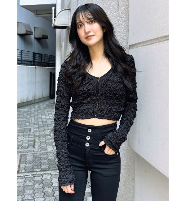 GYDA「シャーリング2WAYショートカーディガン」|カーディガン|