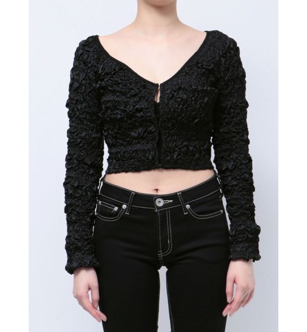 GYDA「シャーリング2WAYショートカーディガン」|カーディガン|