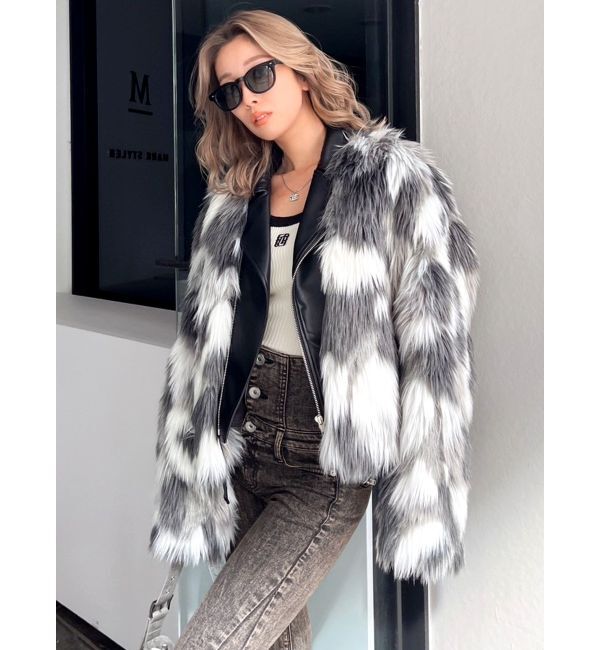 GYDA「レイヤードエコファーライダースジャケット」|ライダースジャケット|