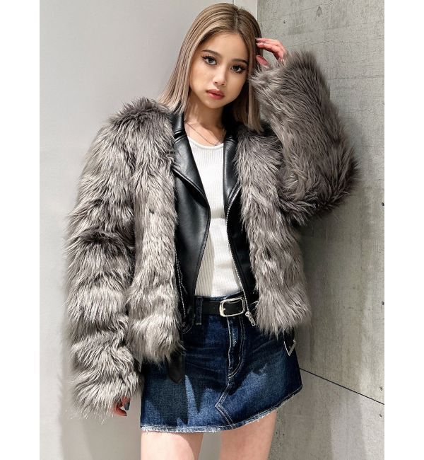 GYDA「レイヤードエコファーライダースジャケット」|ライダースジャケット|