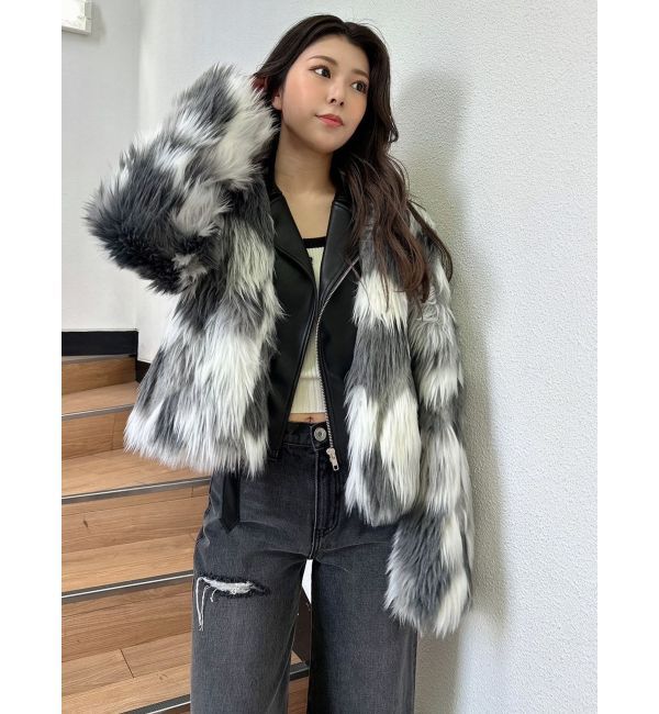 GYDA「レイヤードエコファーライダースジャケット」|ライダースジャケット|