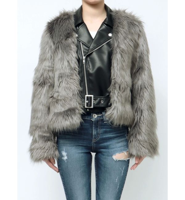 GYDA「レイヤードエコファーライダースジャケット」|ライダースジャケット|