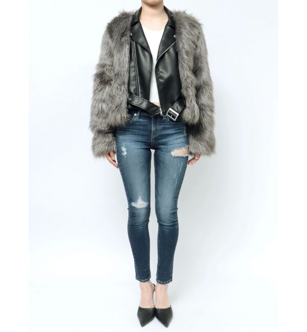 GYDA「レイヤードエコファーライダースジャケット」|ライダースジャケット|