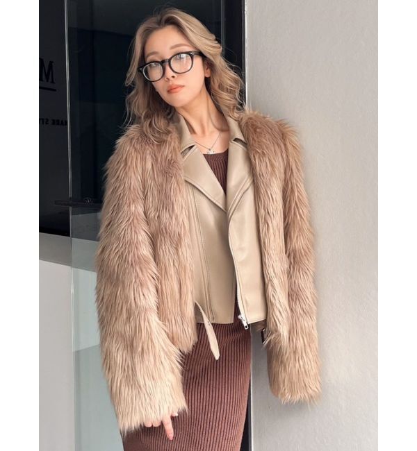 GYDA「レイヤードエコファーライダースジャケット」|ライダースジャケット|ベージュ