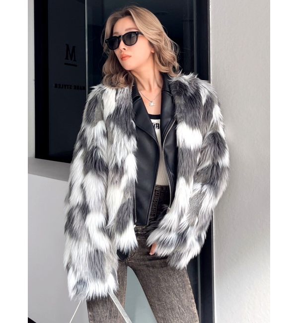 GYDA「レイヤードエコファーライダースジャケット」|ライダースジャケット|ミックス