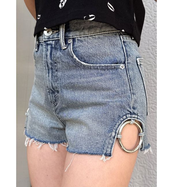 GYDA「ハイウエストSIDE RINGデニムショートパンツ」|デニム|
