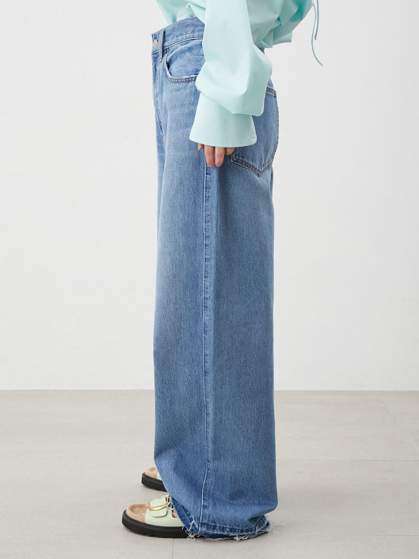 Mila Owen「【ウォッシャブル】撥水加工カットオフワイドデニムパンツ」|デニム|