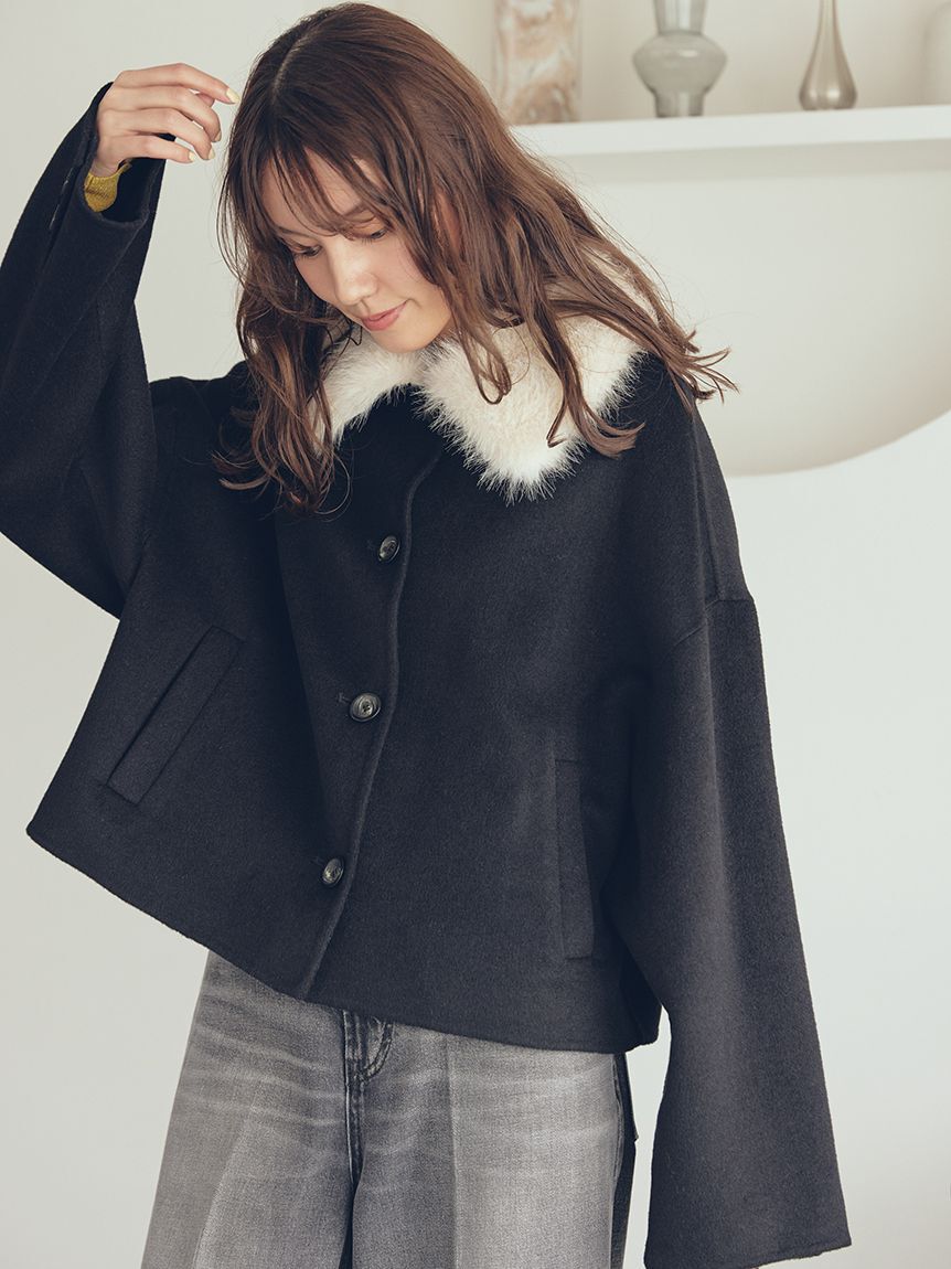 Mila Owen「2wayファーカラーリバーショートコート」|チェスターコート|BLK