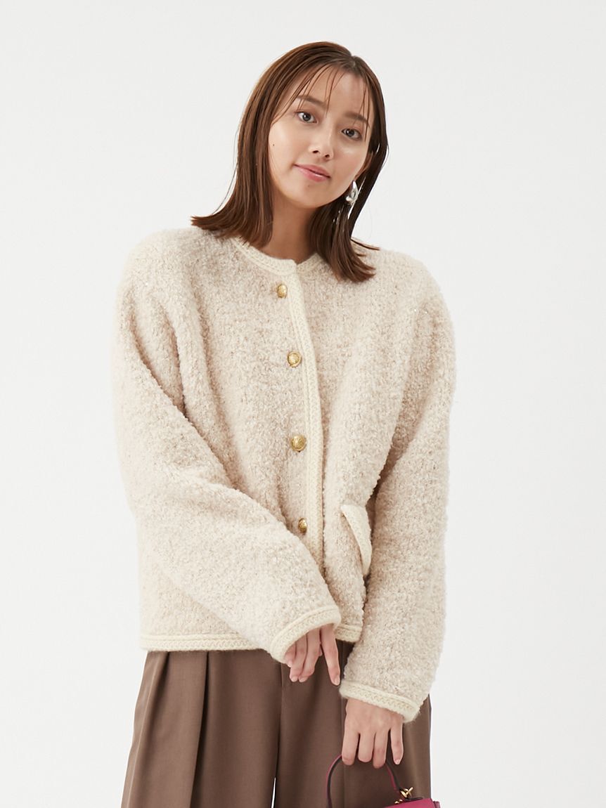 Mila Owen「金釦テディラメニットジャケット」|ノーカラージャケット|IVR