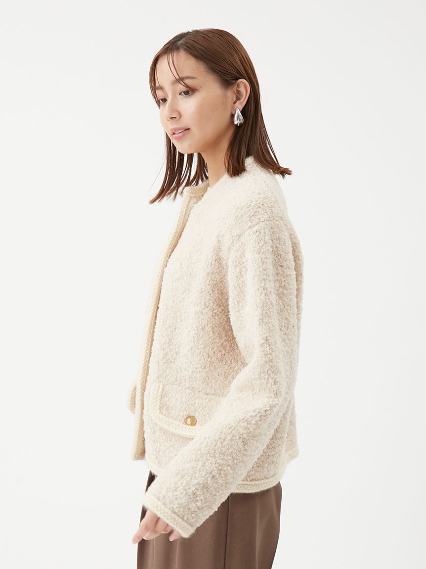 Mila Owen「金釦テディラメニットジャケット」|ノーカラージャケット|