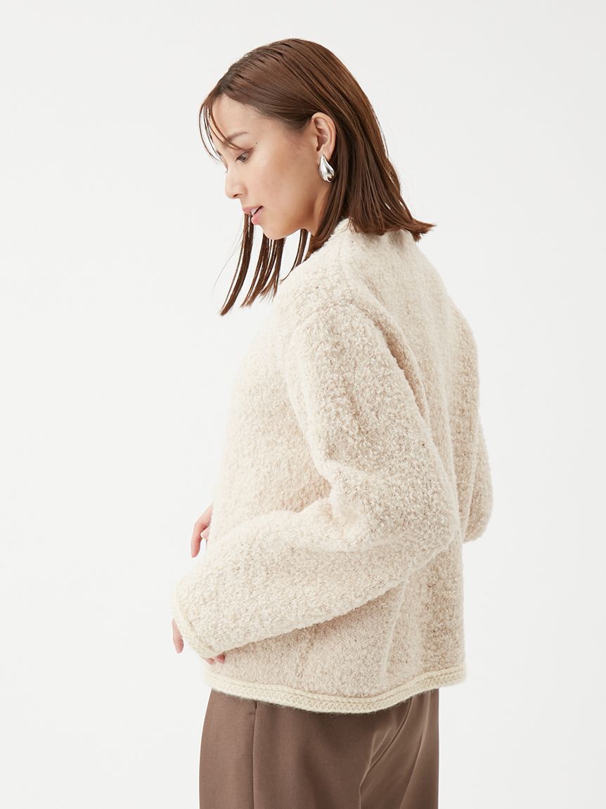 Mila Owen「金釦テディラメニットジャケット」|ノーカラージャケット|