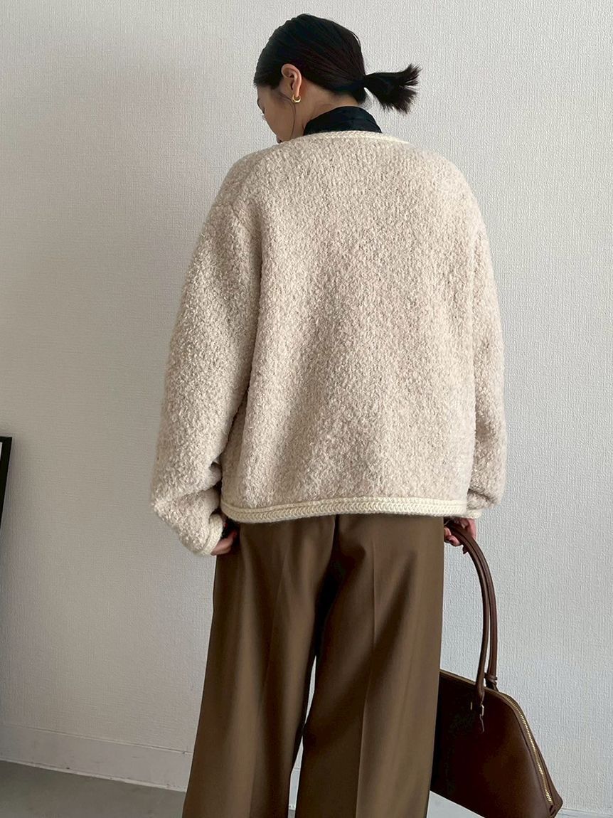 Mila Owen「金釦テディラメニットジャケット」|ノーカラージャケット|