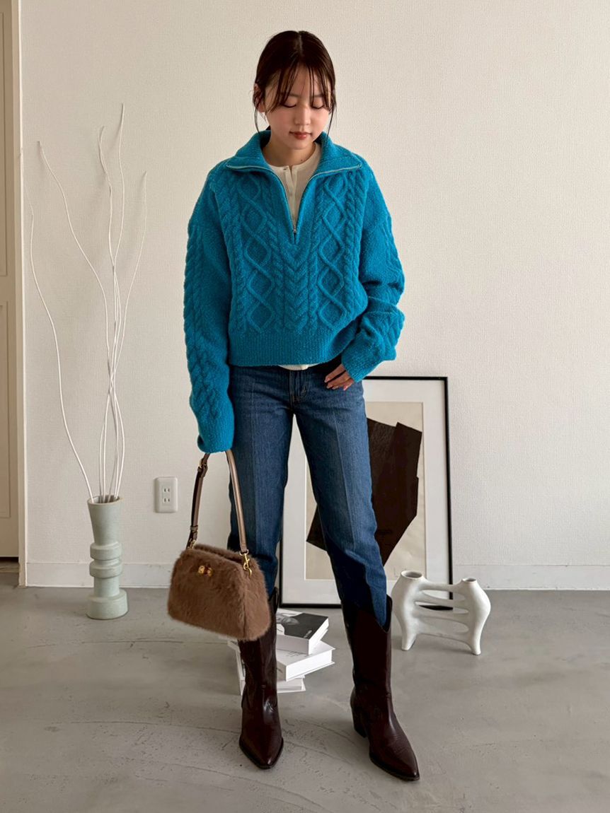 Mila Owen「ベロアヘンリーネックリブニット」|ニット・セーター|