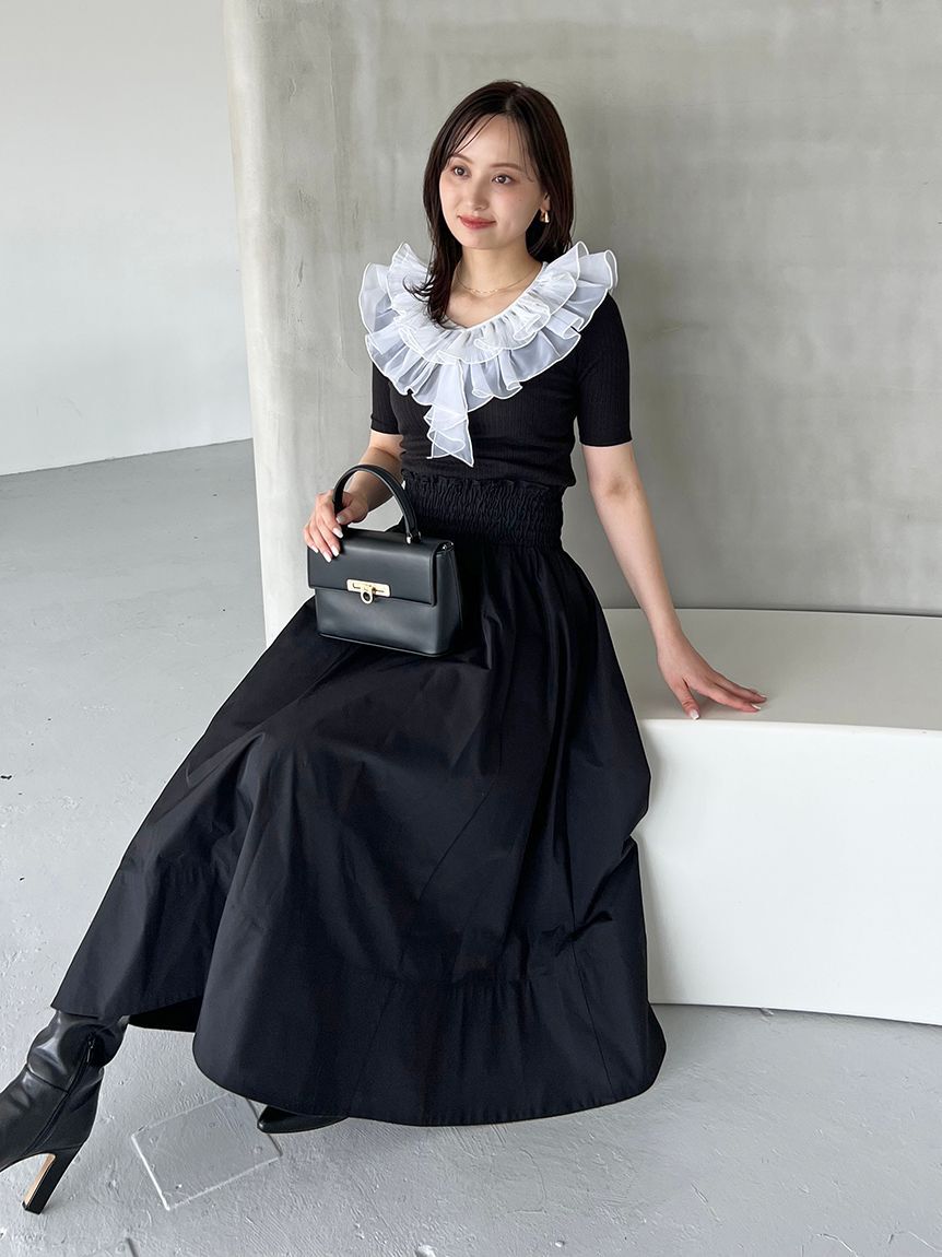 SNIDEL「フロントジップフレアスカート」|スカート|BLK