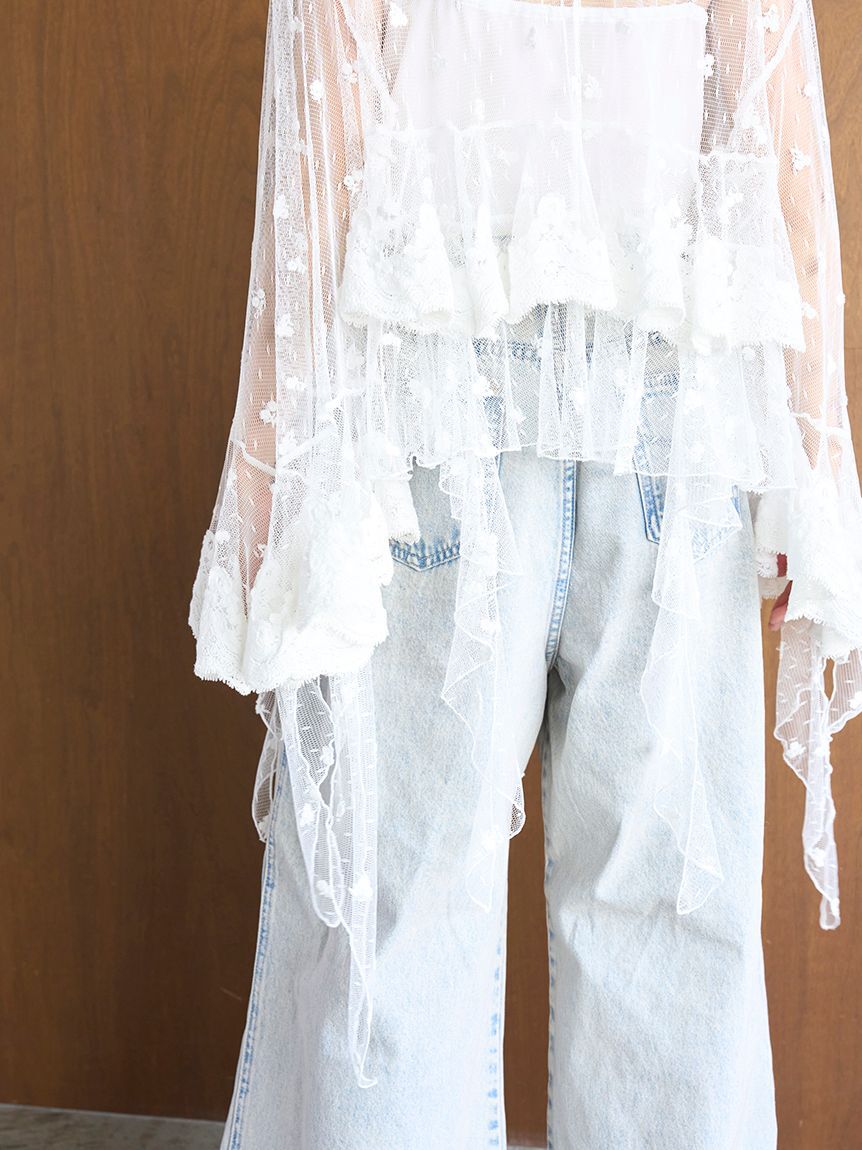 SNIDEL「チュールエンブロイダリーレースブラウス」|シャツ・ブラウス|