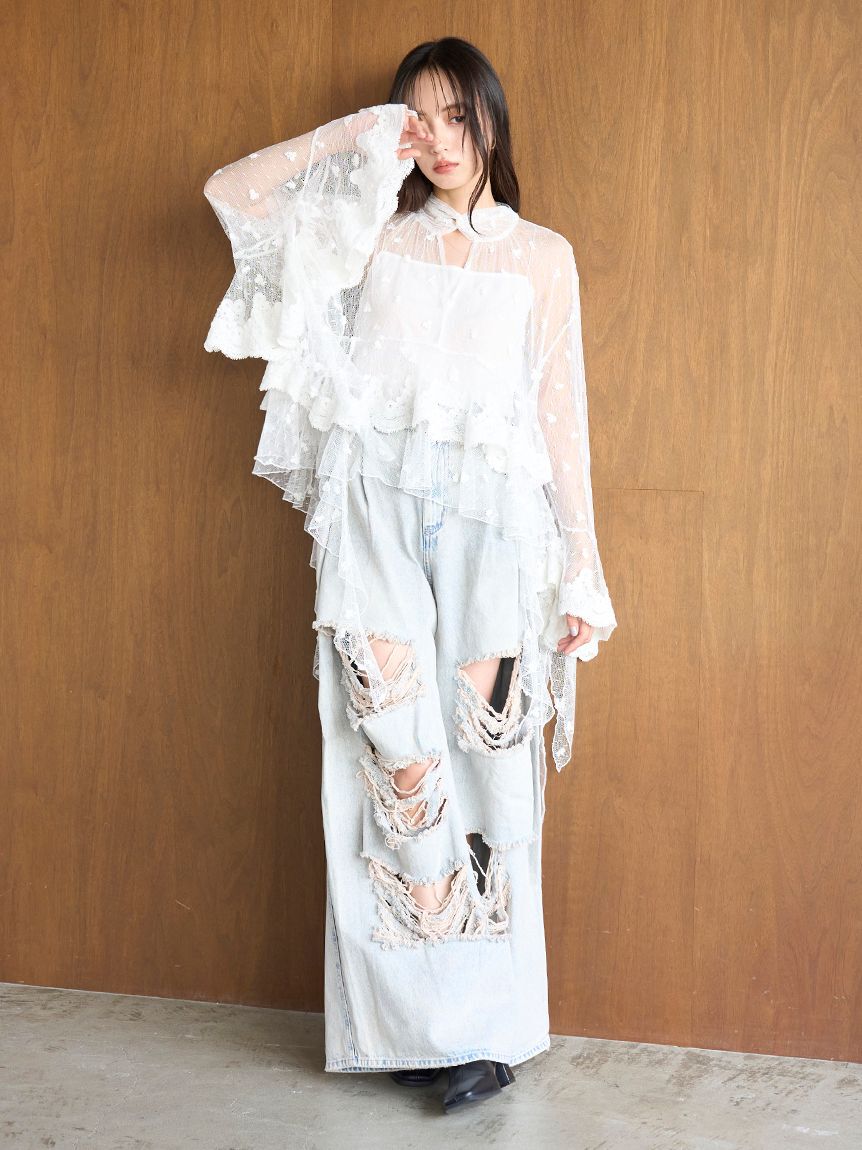 SNIDEL「チュールエンブロイダリーレースブラウス」|シャツ・ブラウス|