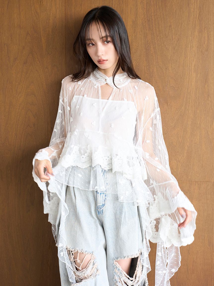 SNIDEL「チュールエンブロイダリーレースブラウス」|シャツ・ブラウス|