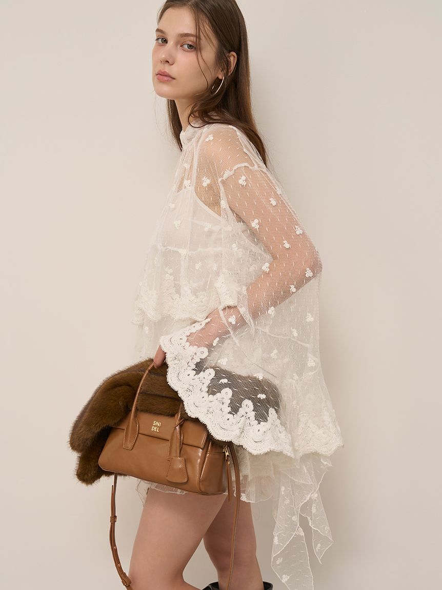 SNIDEL「チュールエンブロイダリーレースブラウス」|シャツ・ブラウス|