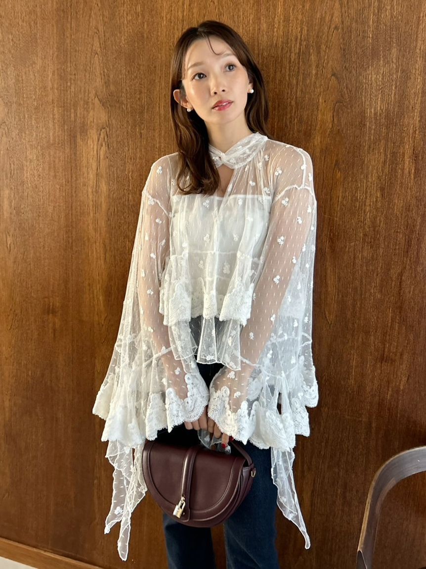 SNIDEL「チュールエンブロイダリーレースブラウス」|シャツ・ブラウス|