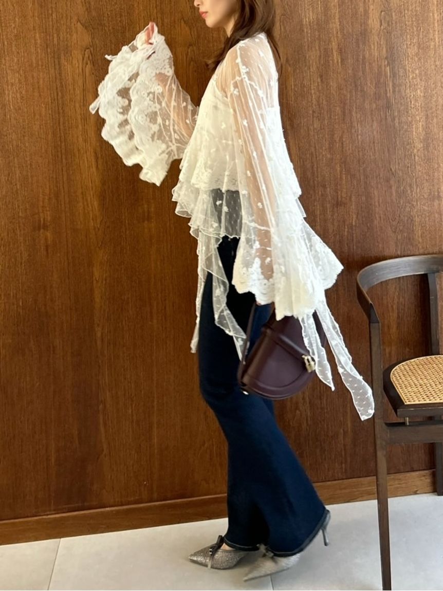 SNIDEL「チュールエンブロイダリーレースブラウス」|シャツ・ブラウス|