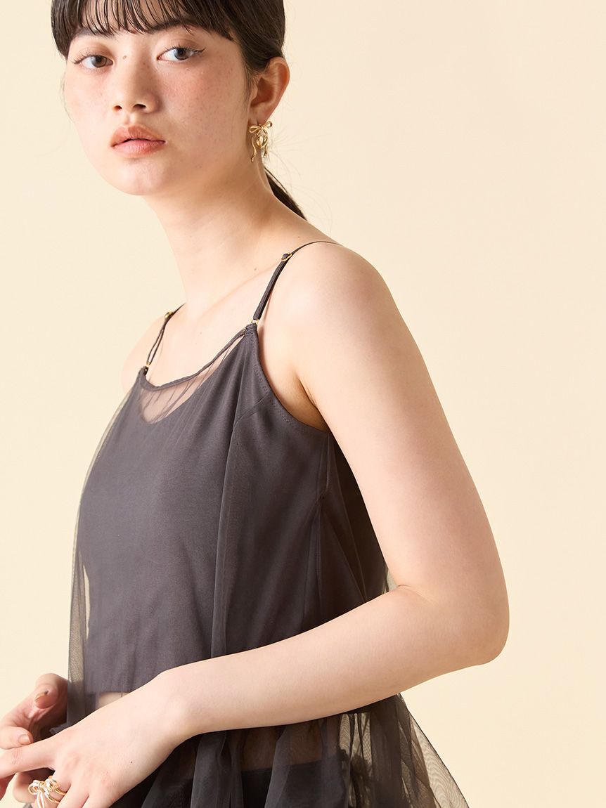 LILY BROWN Lingerie「【LILY BROWN Lingerie】カップ付フリルチュールキャミ」|キャミソール|