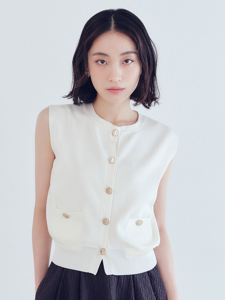 LILY BROWN「金釦ニットベスト」|ニット・セーター|WHT