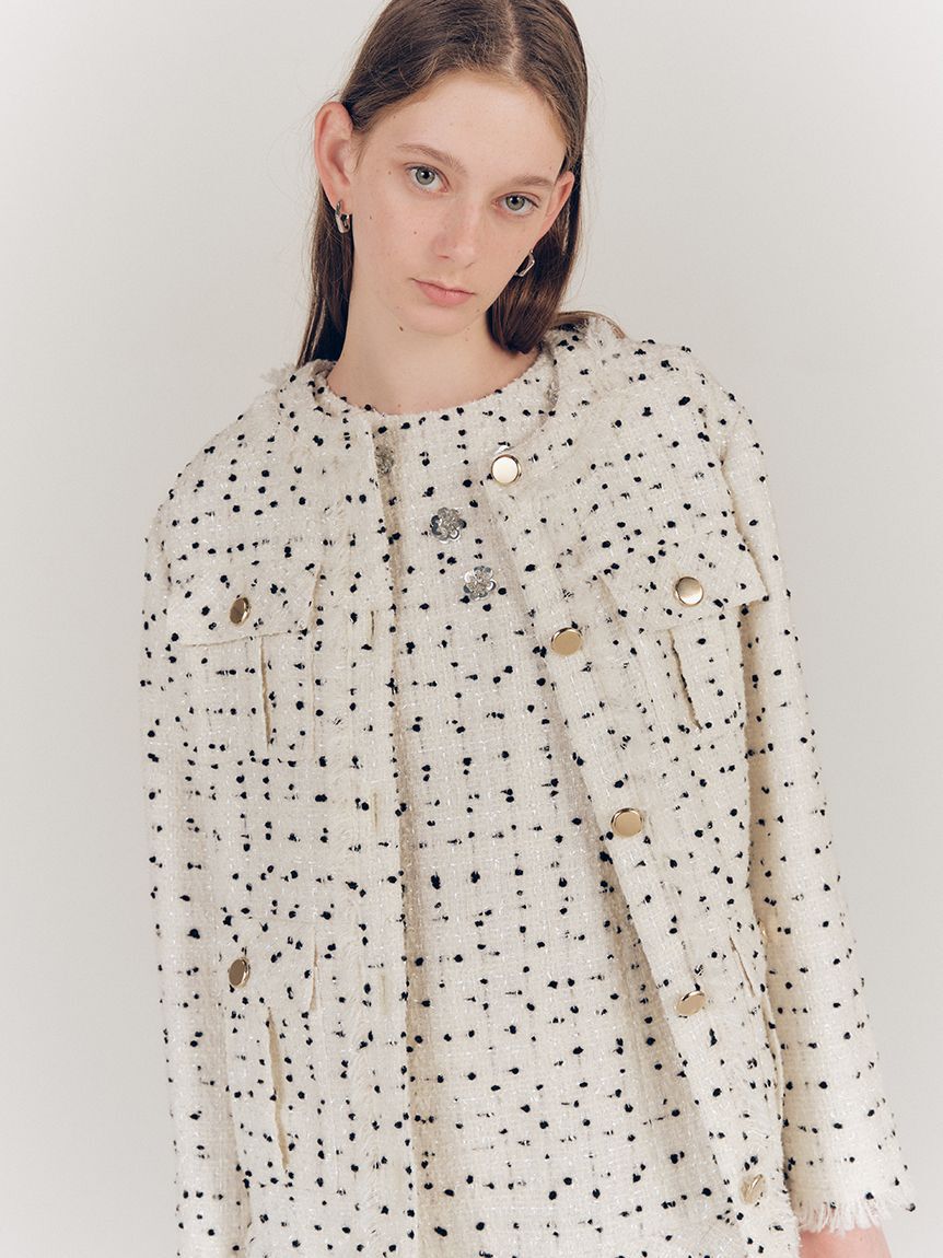 LILY BROWN「ノーカラーツイードジャケット」|ノーカラージャケット|