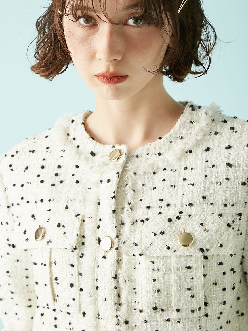 LILY BROWN「ノーカラーツイードジャケット」|ノーカラージャケット|