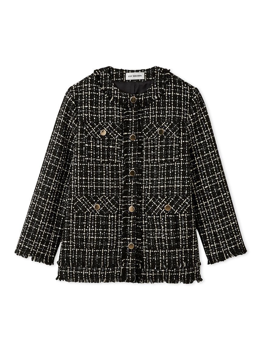 LILY BROWN「ノーカラーツイードジャケット」|ノーカラージャケット|BLK