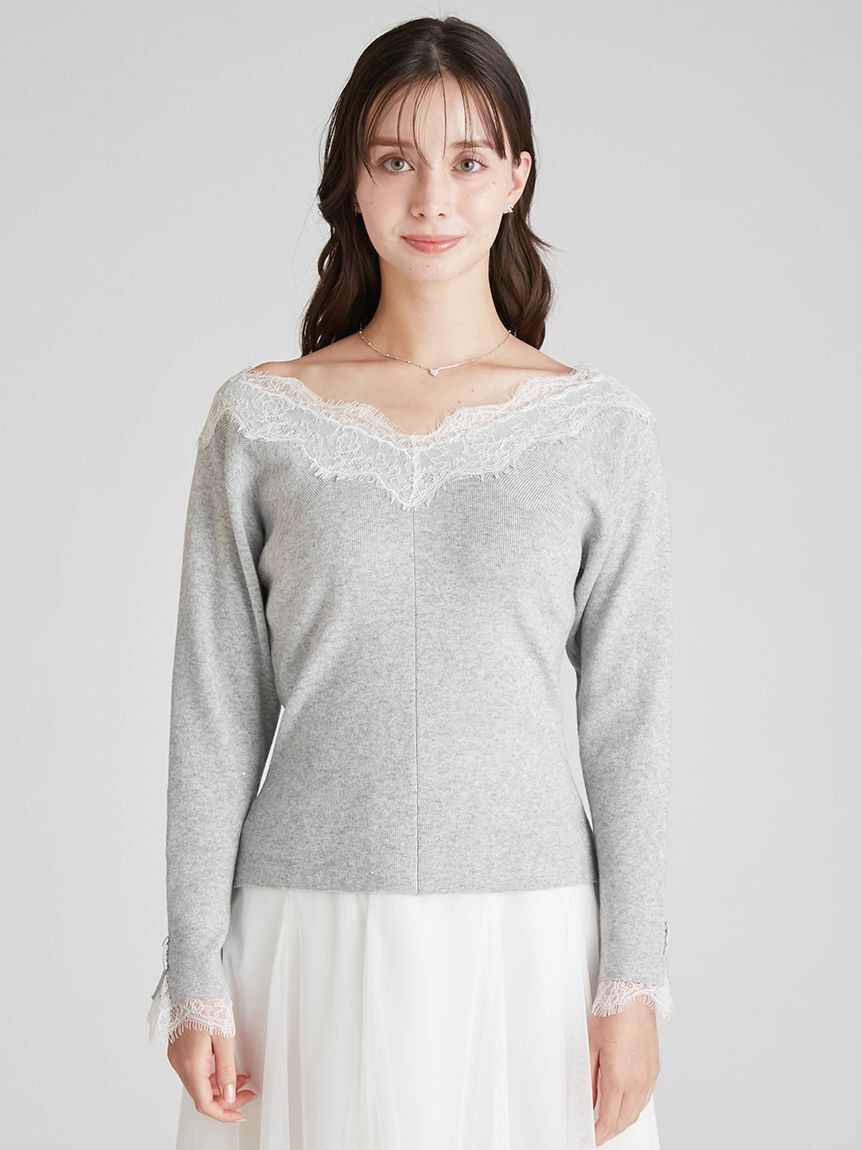 CELFORD「レーストリムリブニットプルオーバー」|ニット・セーター|