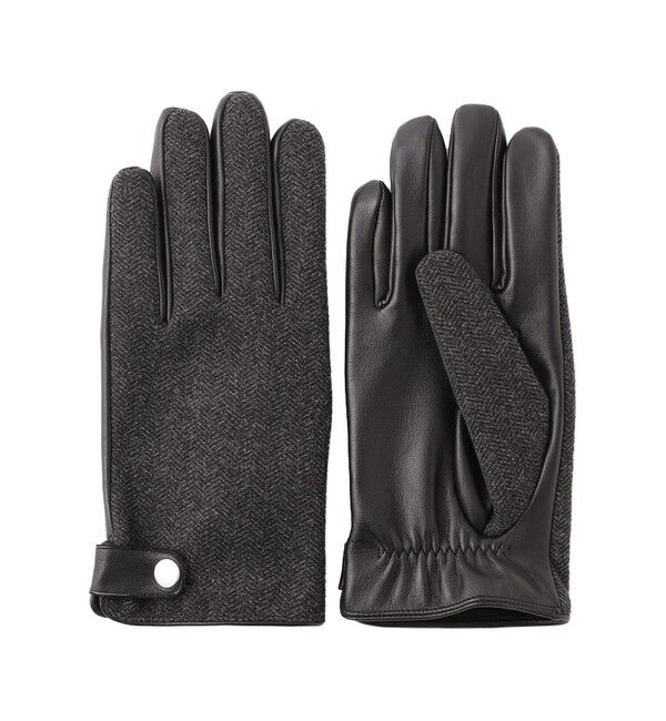 MACKINTOSH PHILOSOPHY「ツイードニット&times;レザー コンビスマホグローブ」|手袋|チャコールグレー