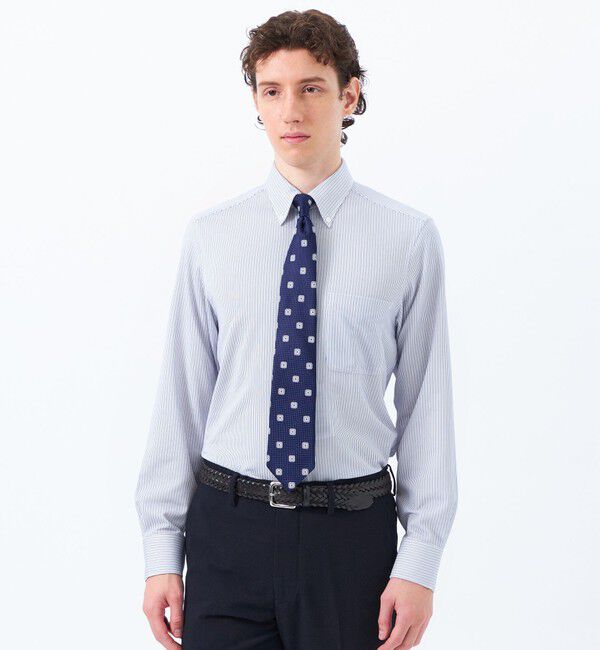 MACKINTOSH PHILOSOPHY「トロッター ボタンダウンシャツ 無地/トリコットストライプ」|シャツ・ブラウス|ブルー1