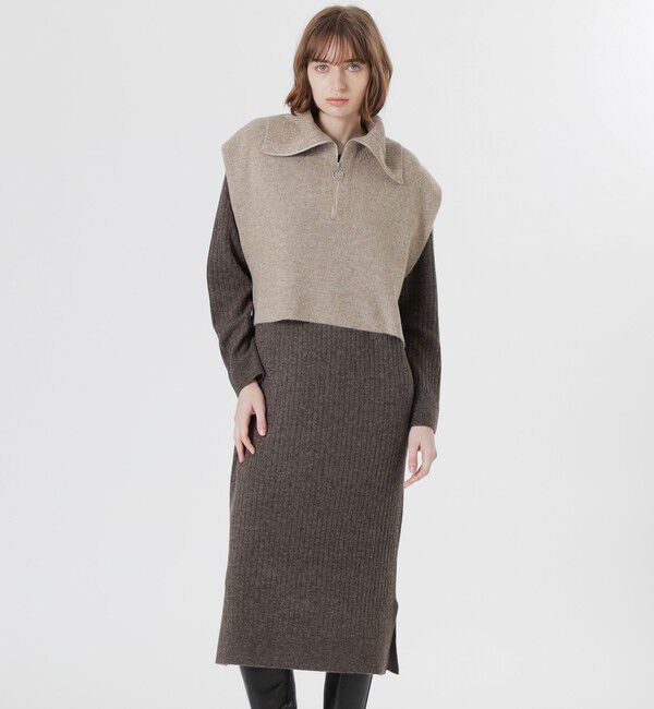  「ZIPニットコンビワンピース」|ワンピース|ブラウン