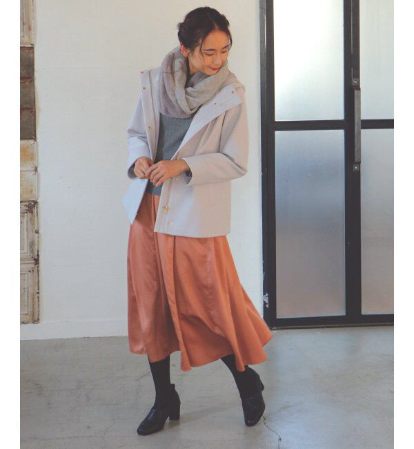 IKKA LOUNGE「サテン切り替えロングスカート」|スカート|