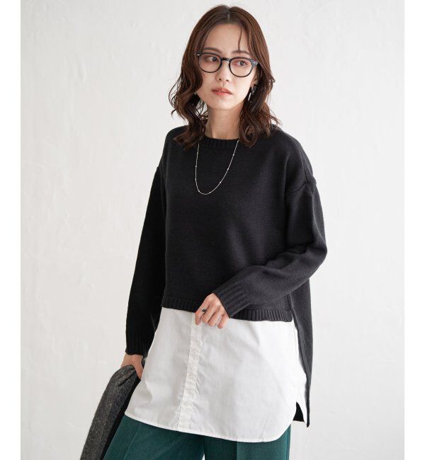 ikka「前後2WAY切り替えニットチュニック」|プルオーバー|ブラック