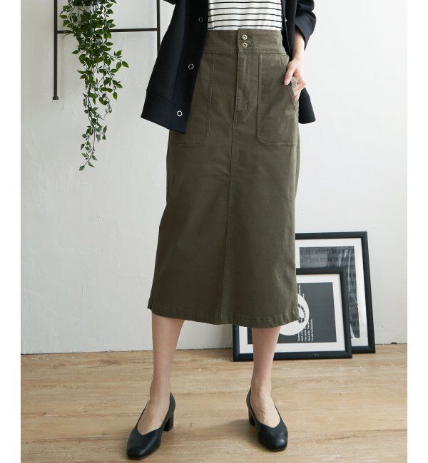 ikka「ストレッチAラインベイカースカート」|スカート|オリーブ