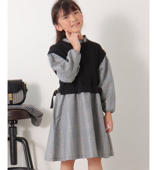 ikka kids「フリルネックレイヤードッキングワンピース（120~160cm）」|スカート|ブラック