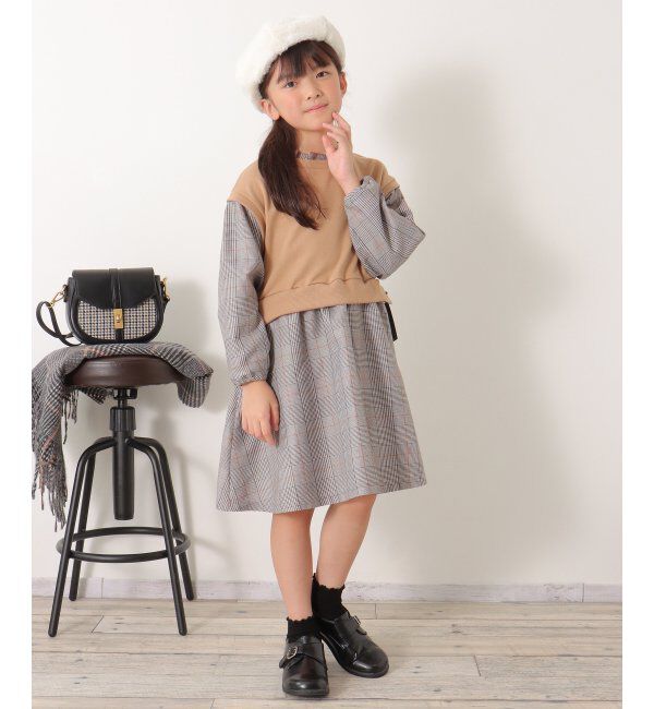 ikka kids「フリルネックレイヤードッキングワンピース（120~160cm）」|スカート|