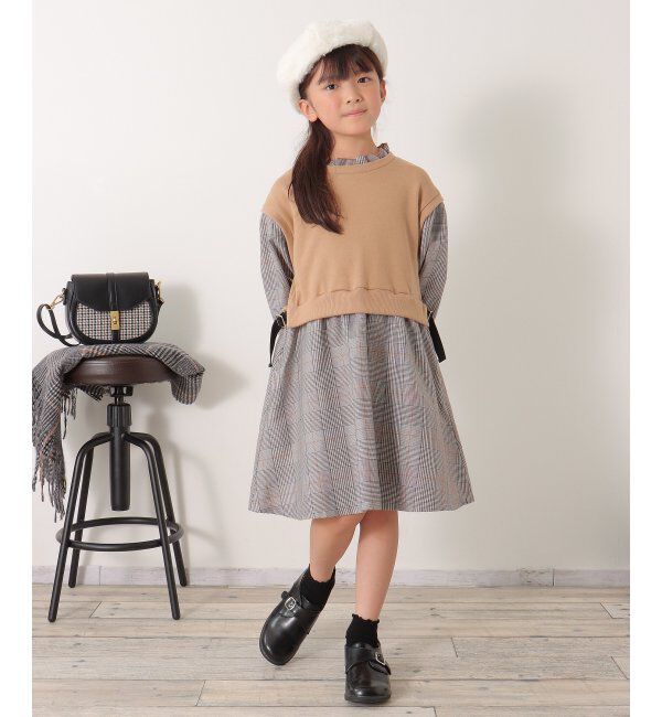 ikka kids「フリルネックレイヤードッキングワンピース（120~160cm）」|スカート|