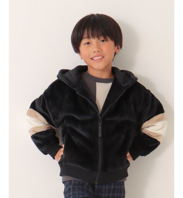 ikka kids「ボアフリース袖切り替えパーカー（120~160cm）」|その他|ブラック