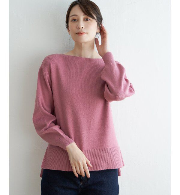 ikka「総針ボートネックプルオーバー」|プルオーバー|ピンク
